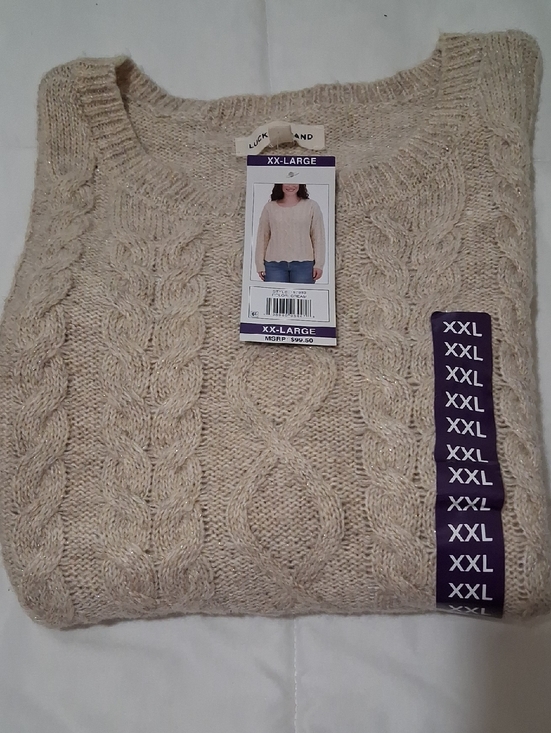 Lucky Brand Sweaters - NWT Womans Cable Knit Crewneck Sweater in Beige - XX-Large
